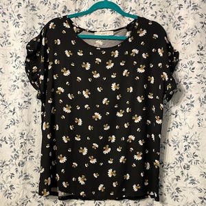 LOFT Floral Ruffle Short Sleeve Mixed Media Blouse Size M NWT